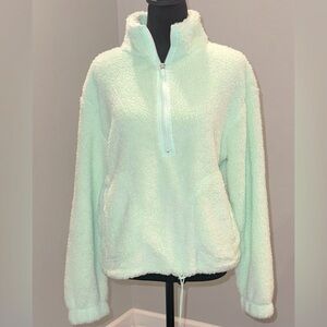 No Boundaries, Mint Green 3/4 Zip High Collar Teddy Jacket, Size Medium NWT